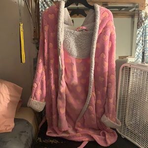 Robe is from Walmart. Colors are pink, silver.